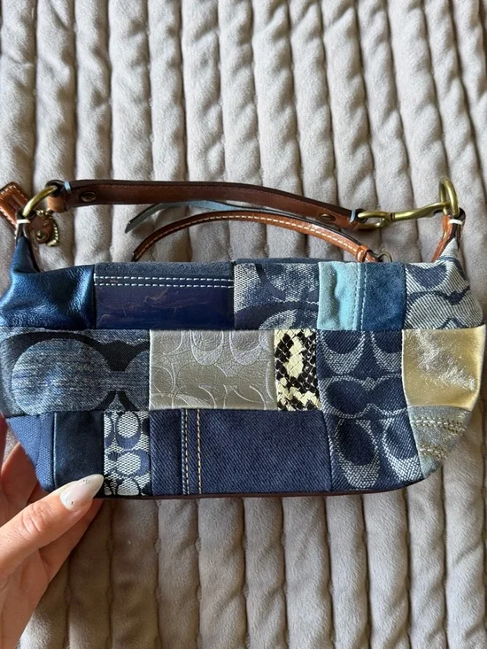 Coach Denim and Leather Patchwork Shoulder Bag - Blue, Tan - Picture 4 of 10